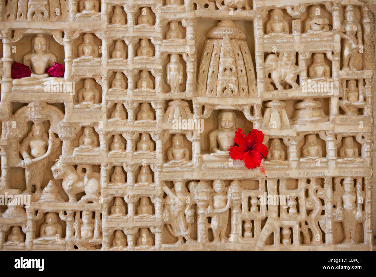 White marble religious icon carvings at The Ranakpur Jain Temple at ...