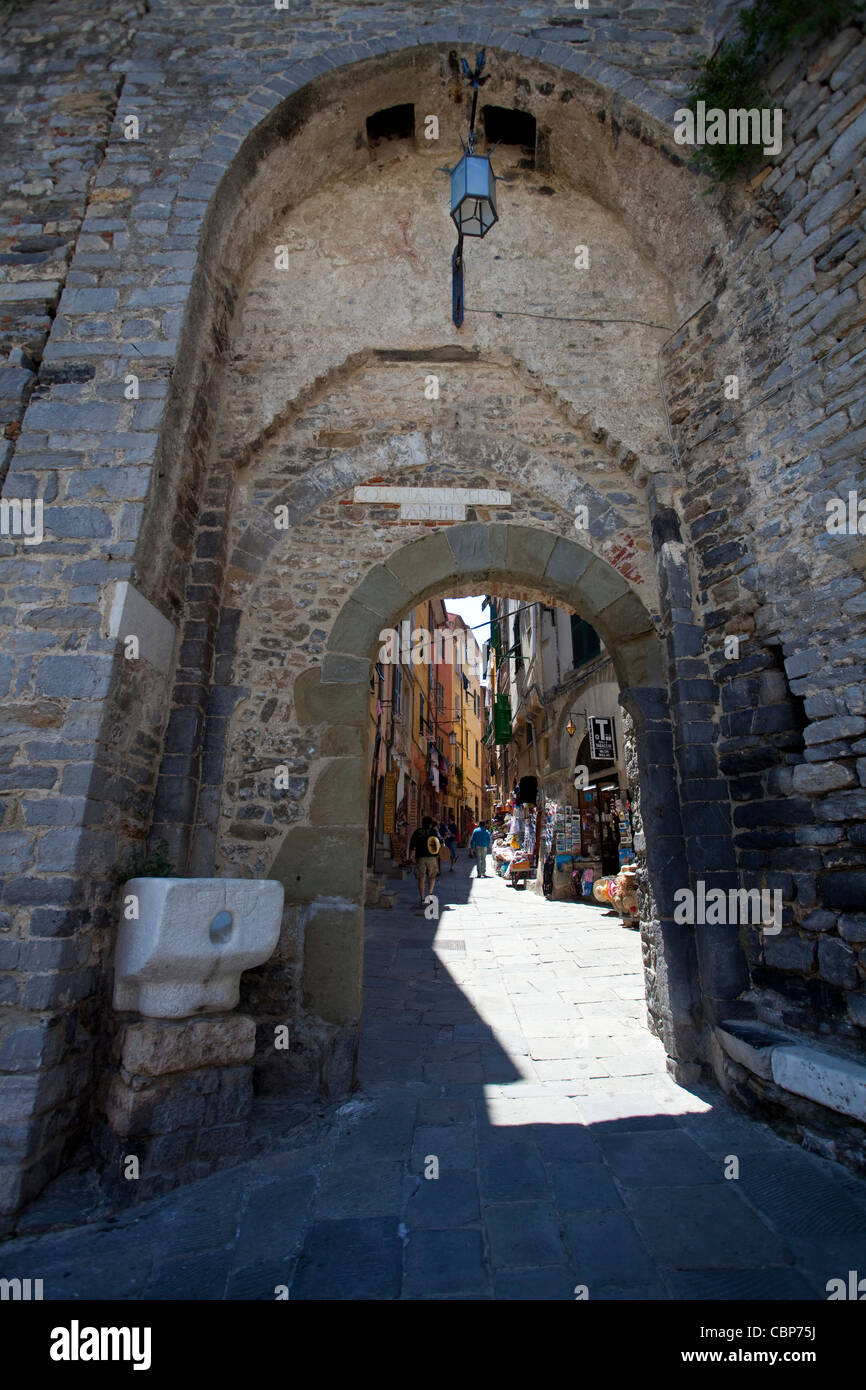Old town gate at the fishing village Porto Venere, province La Spezia