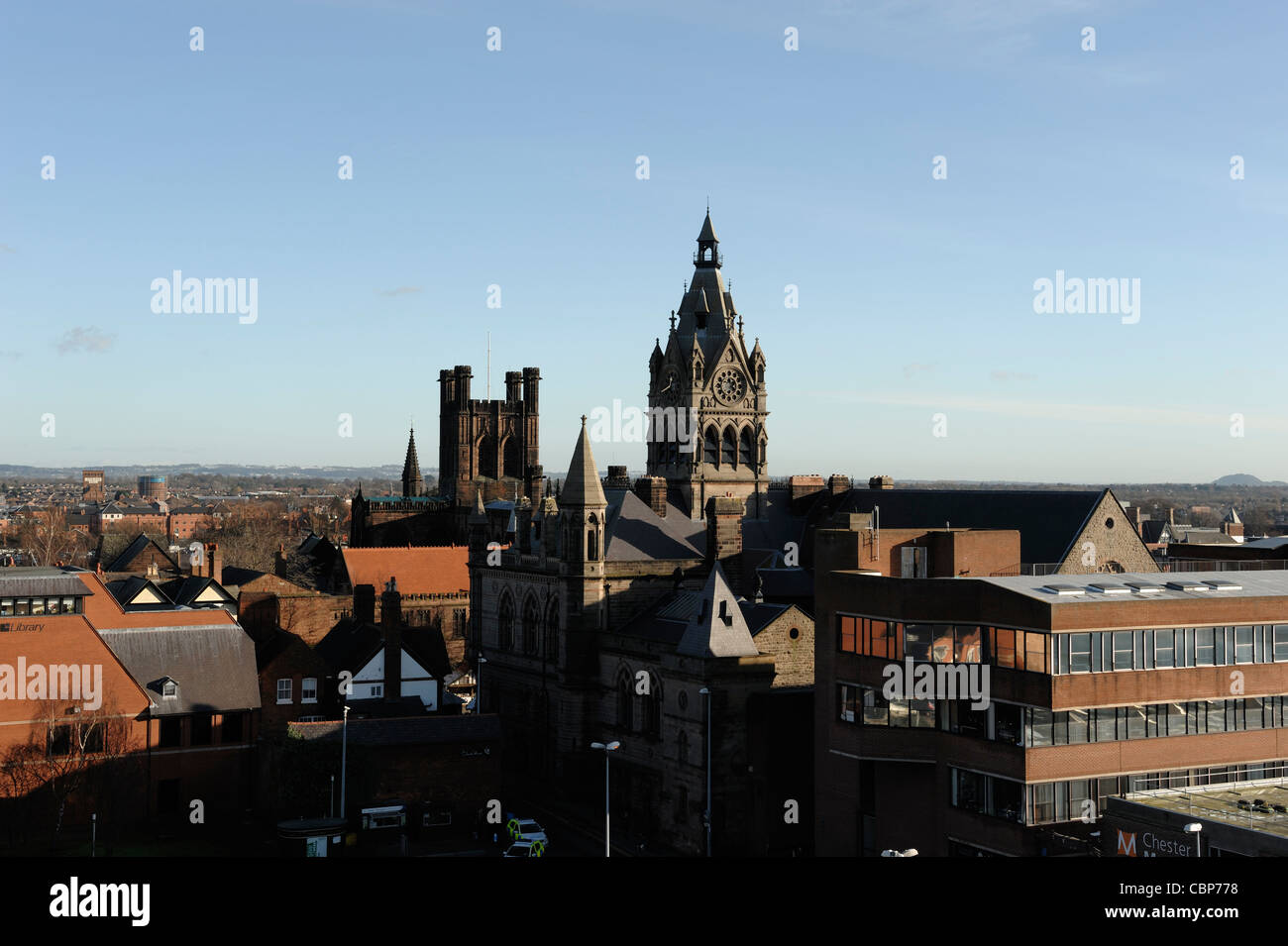 Chester Cathedral and Town Hall skyline Stock Photo