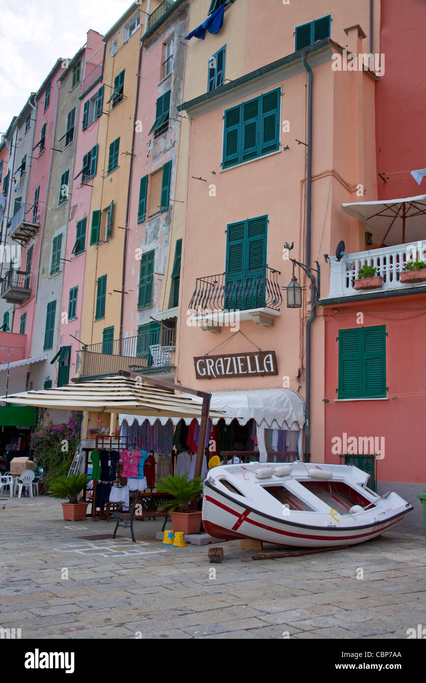 Typical colourful ligurian houses at fishing village Porto Venere