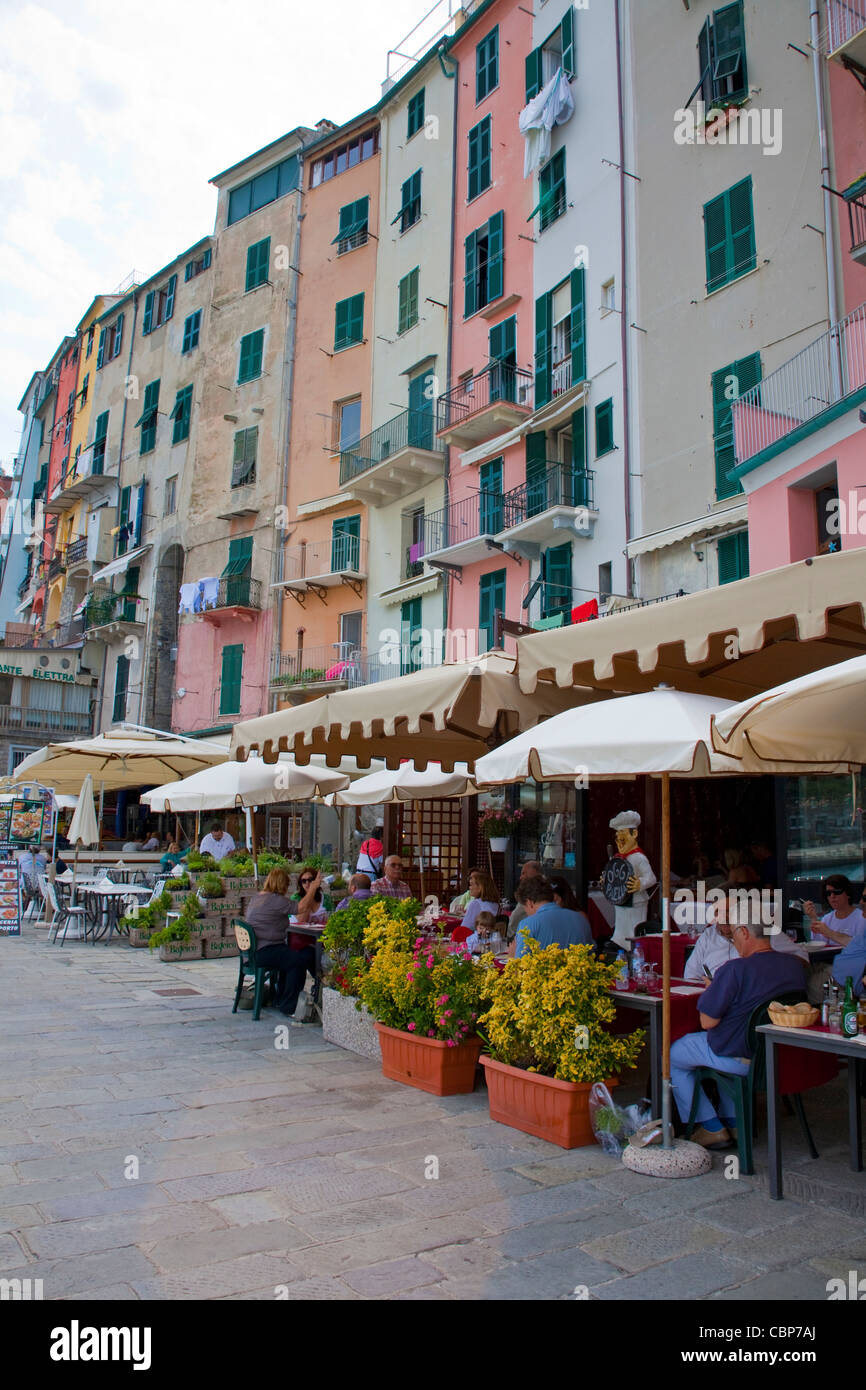 Restaurants and street cafes at the fishing village Porto Venere