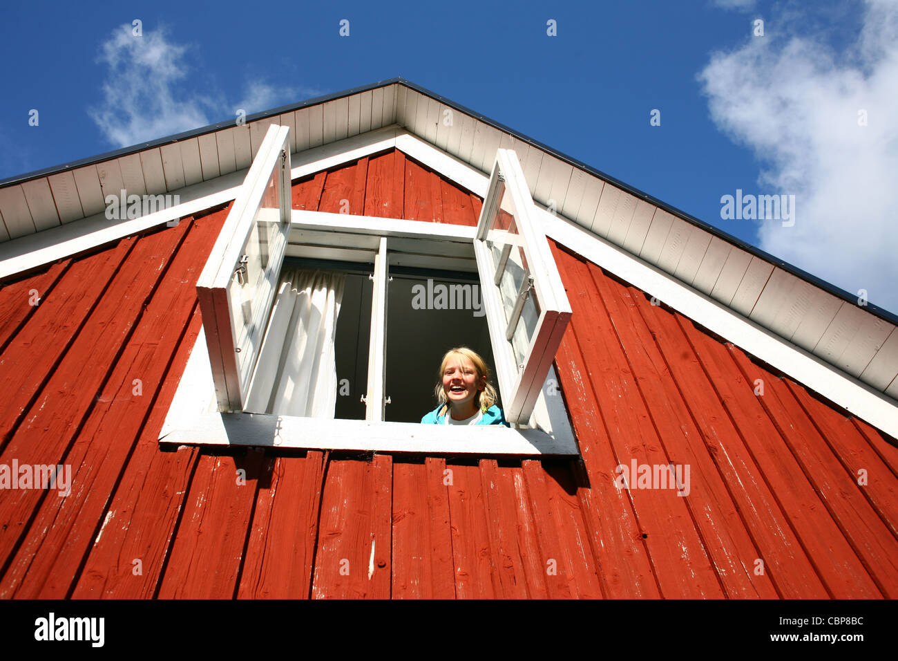 red wooden house in sweden Stock Photo - Alamy