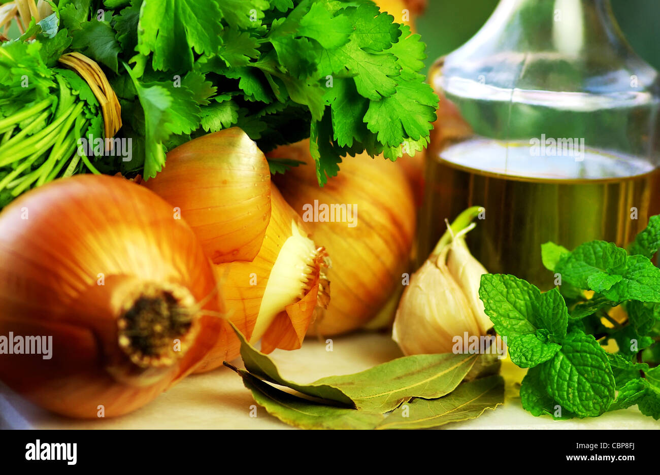 vegetables ingredients and olive oil Stock Photo Alamy