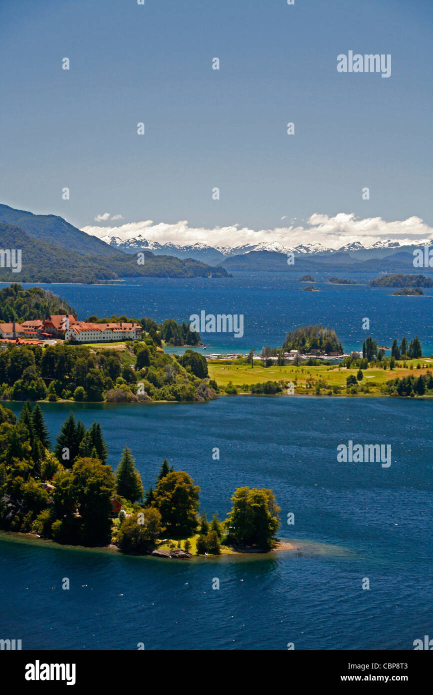 View over Nahuel Huapi National Park lake Nahuel Huapi and Llao Llao hotel, near Bariloche, Patagonia. Argentina. Stock Photo