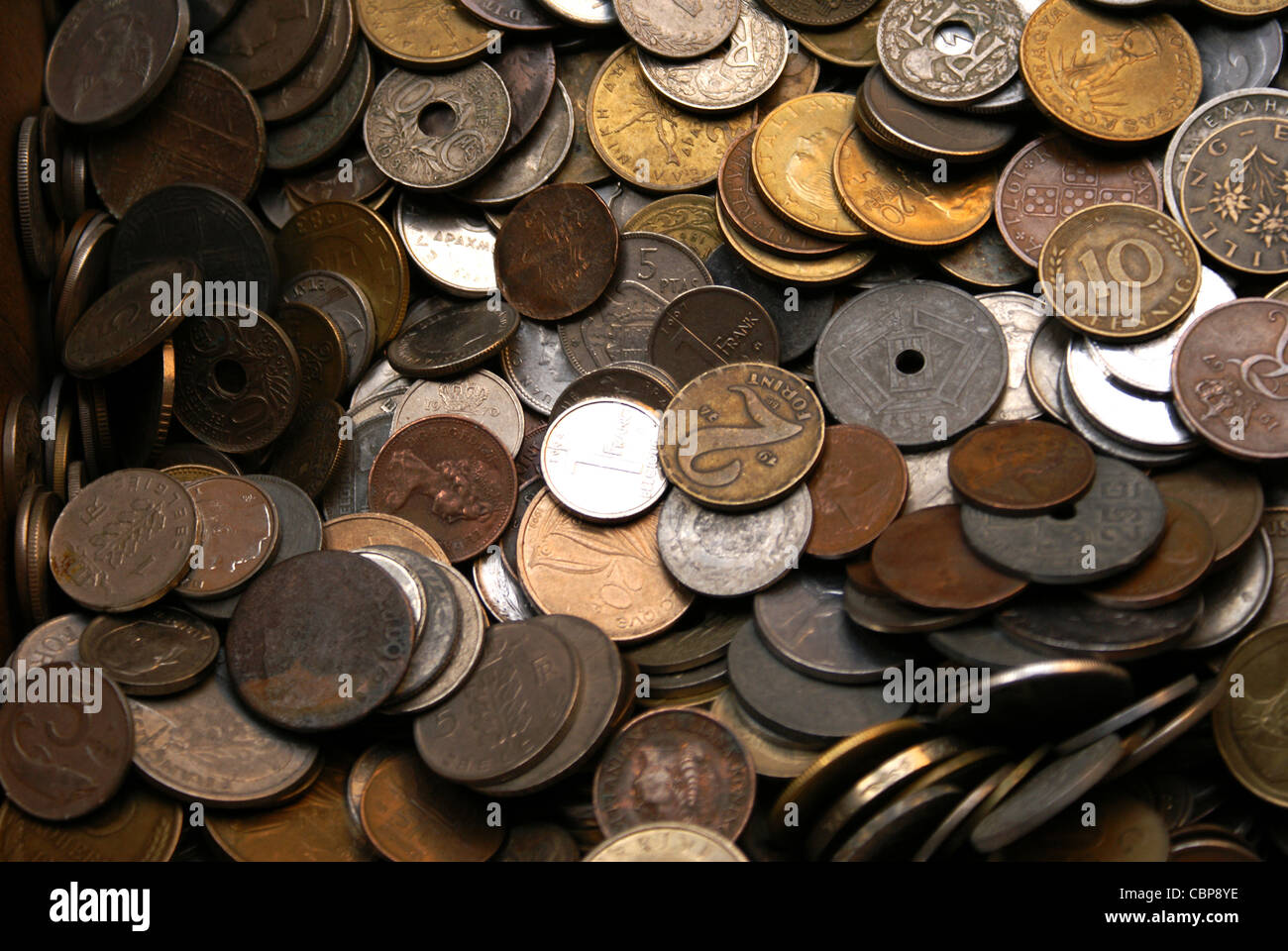 background of old european coins Stock Photo Alamy