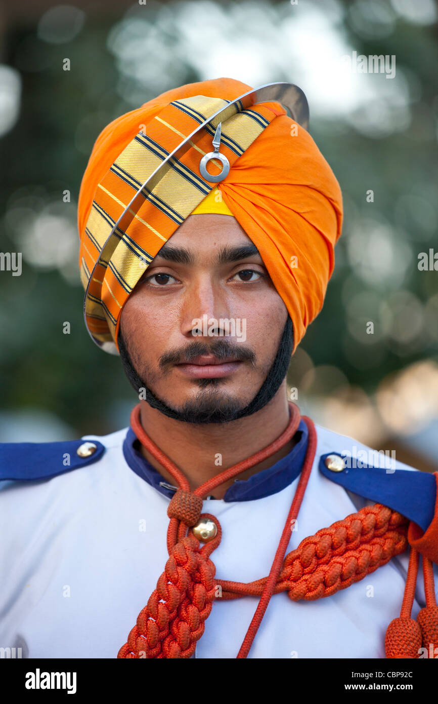 Military musician of 76th Maharana of Mewar, Mewar of Udaipur, at the City Palace, Rajasthan, India Stock Photo