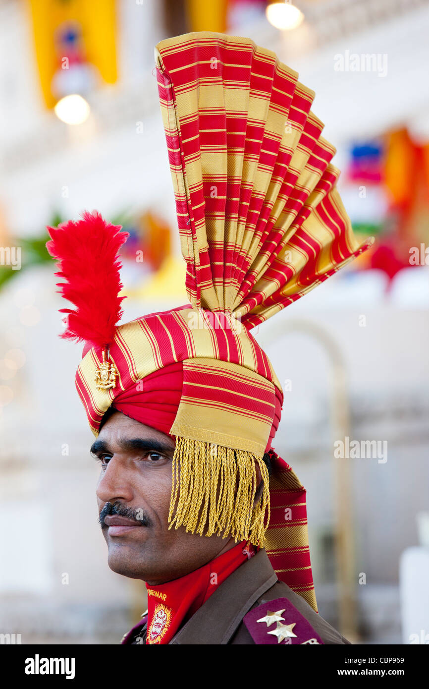 Ceremonial guard Jai Mewar of 76th Maharana of Mewar, Mewar of Udaipur, at the City Palace, Rajasthan, India Stock Photo