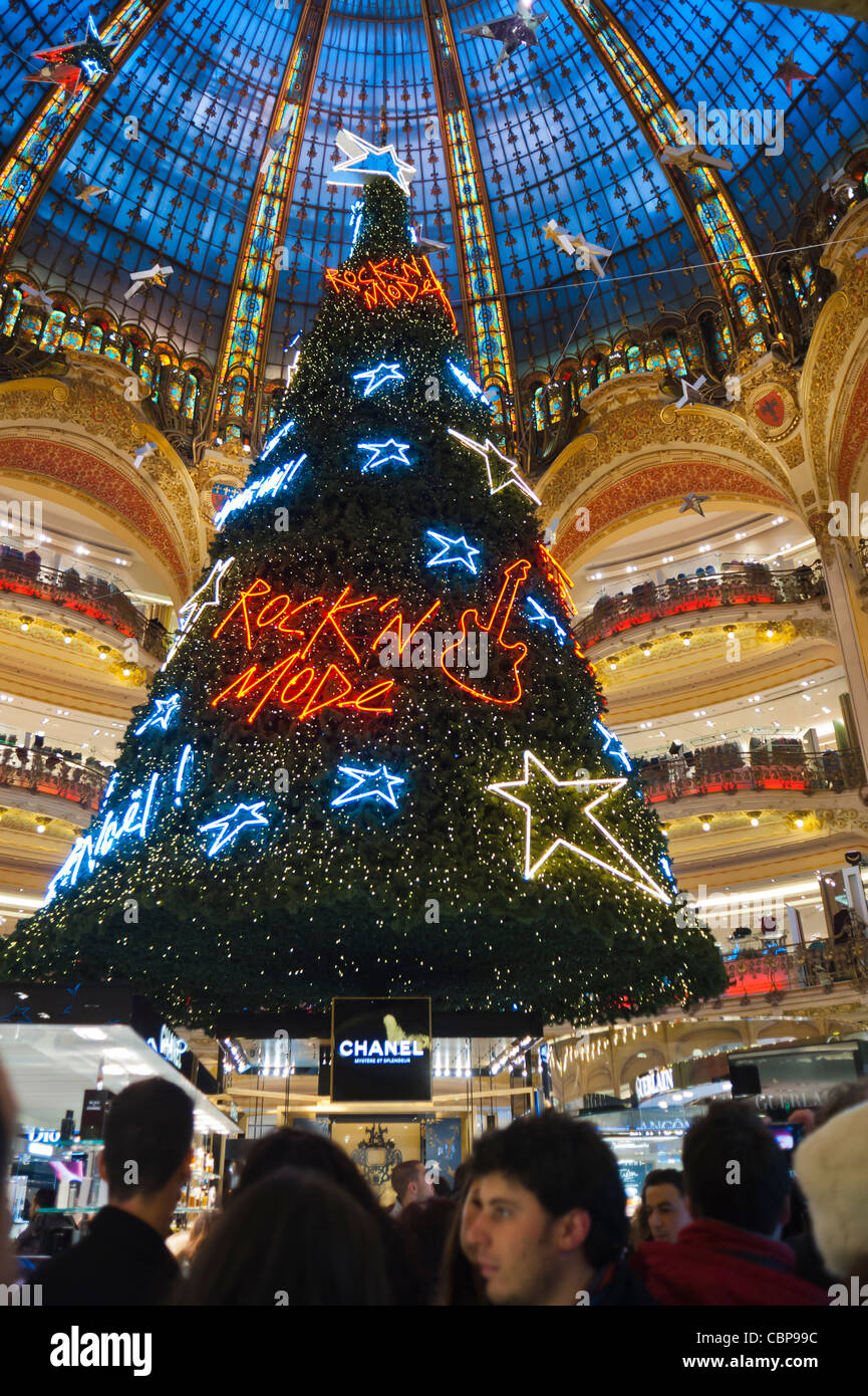 Paris, France, Christmas Decorations, Decorated Tree, inside Galeries