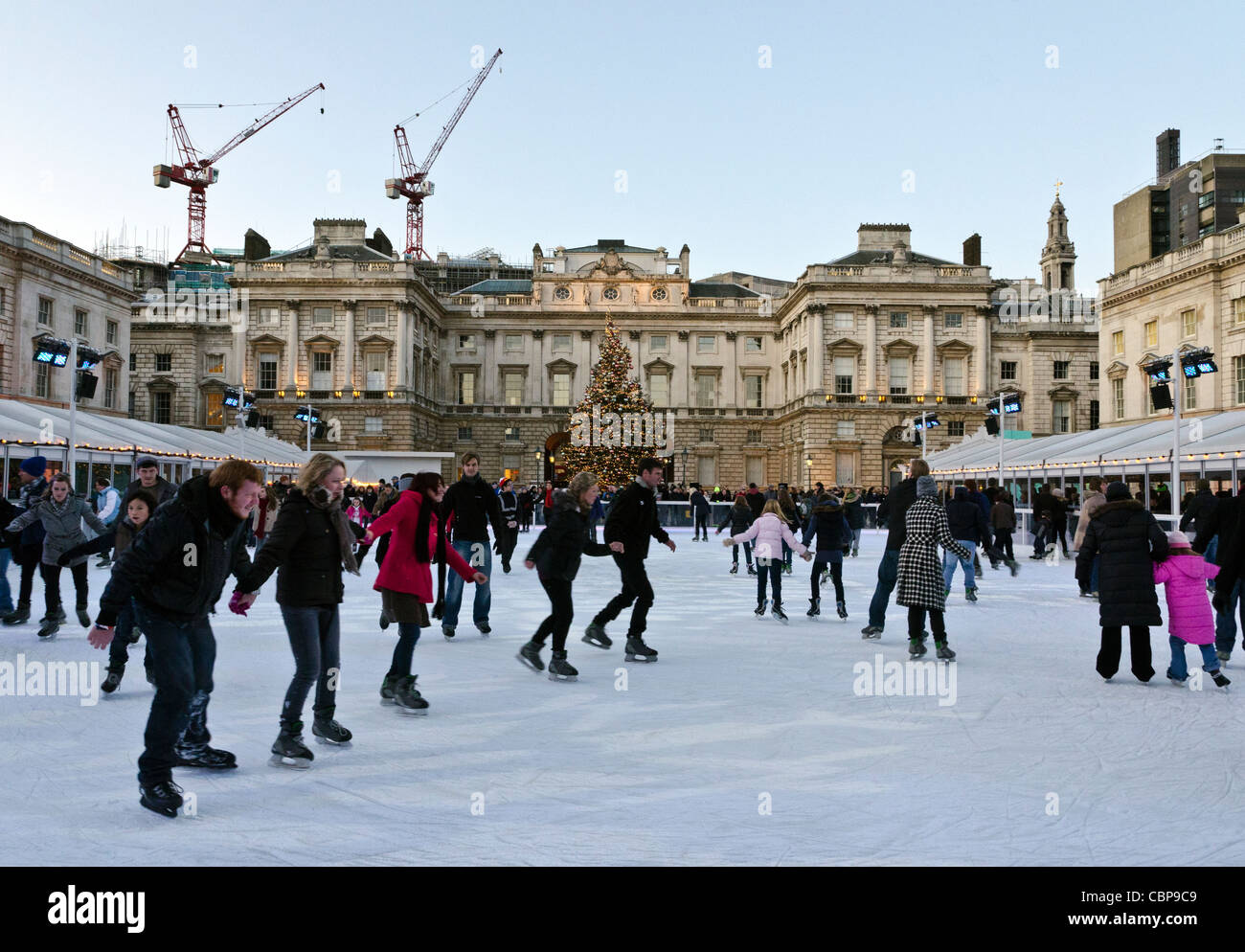 Ice skaters at Somerset House ice rink London England Great Britain UK