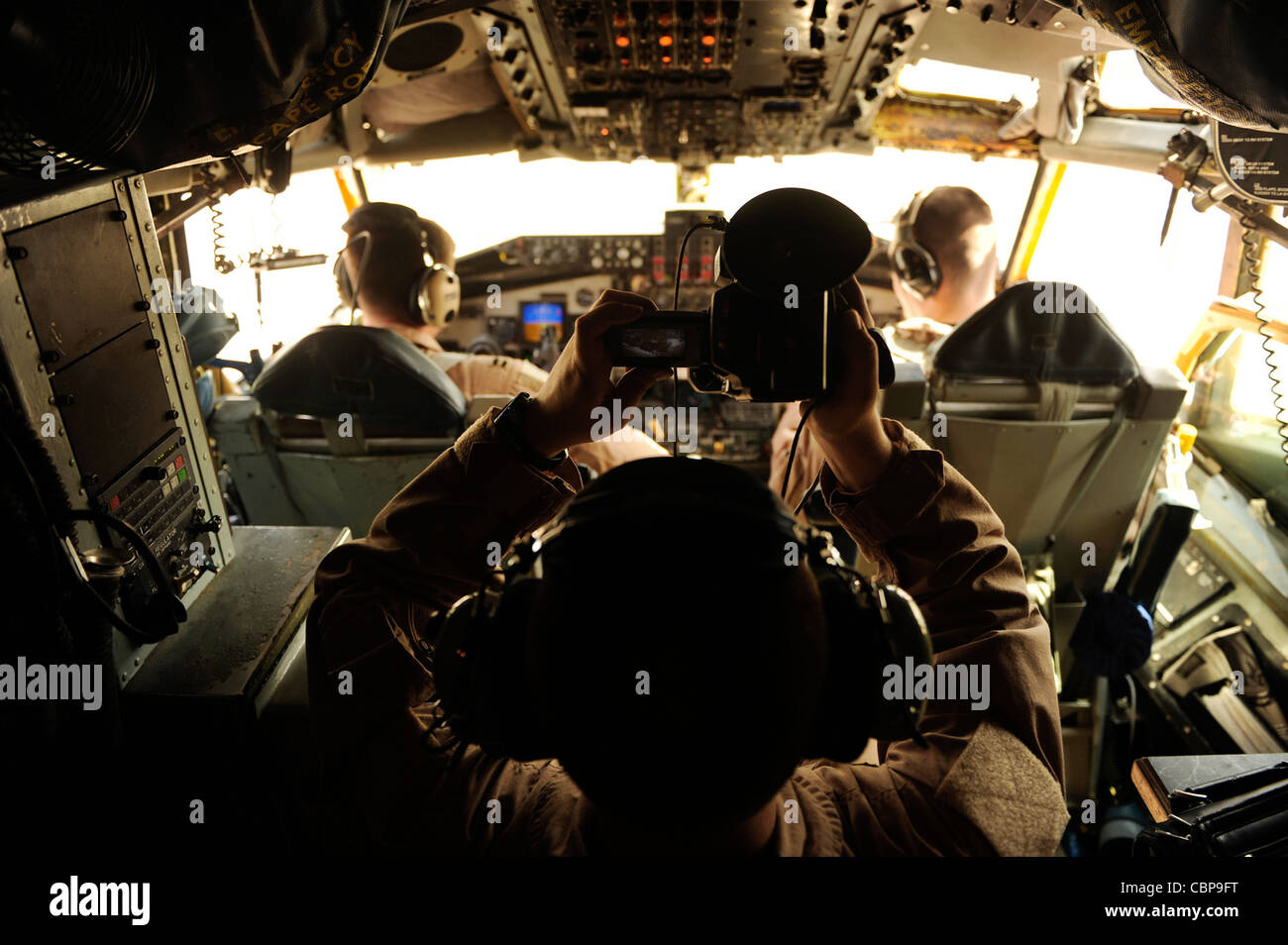 Staff Sgt. Anthony Stone documents the flight preparations of a KC-135 Stratotanker crew with the 340th Expeditionary Air Refueling Squadron in Southwest Asia. Sergeant Stone is a broadcaster assigned to the Air Forces Central Combat Camera Team. Stock Photo