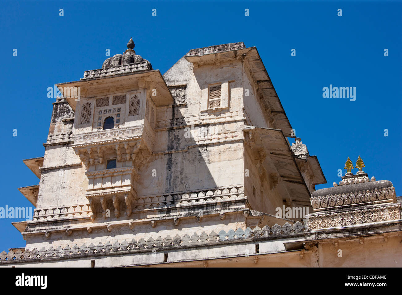 Detail of The City Palace of 76th Maharana of Mewar, Shriji Arvind Singh Mewar of Udaipur in the Zenana Mahal, Rajasthan, India Stock Photo