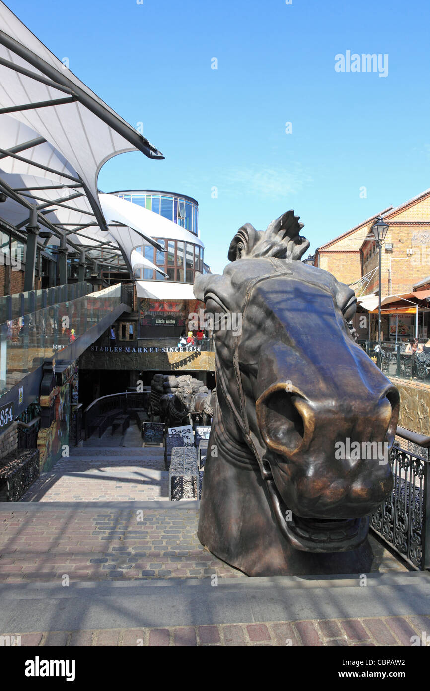 Bronze statue of horse's head at Stables Market, Camden Lock, North