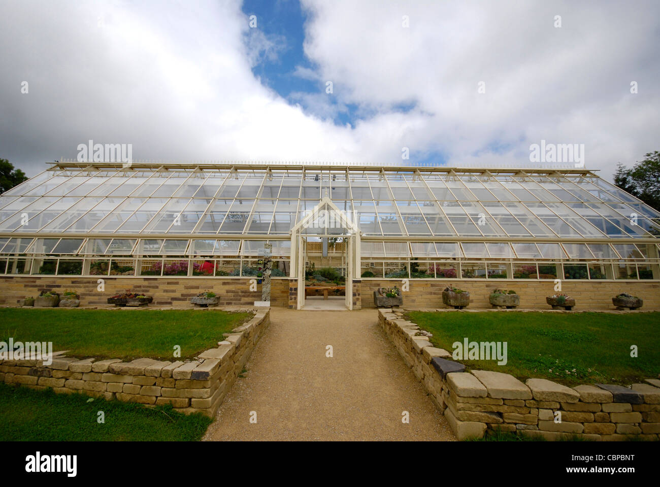 The Alpine Zone greenhouse display at RHS Harlow Carr gardens. Stock Photo