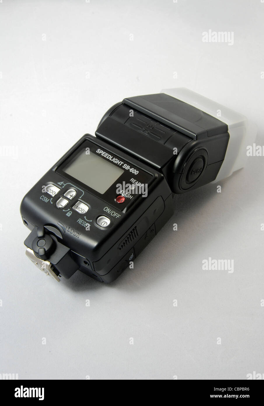 A Studio Shot Of A Nikon SB-600 Flash Gun With Diffuser Stock.