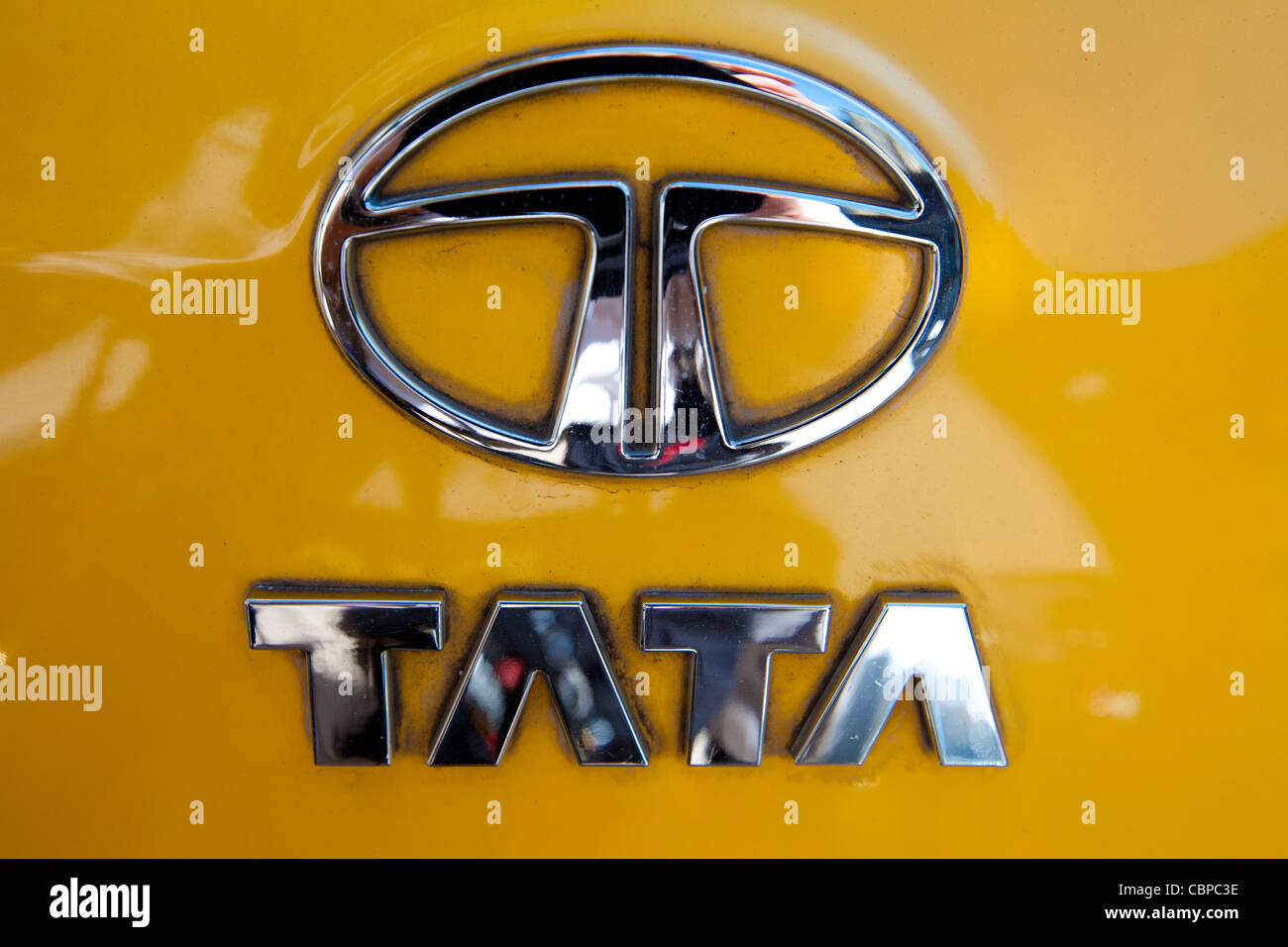 TATA logo on Nano car in Mumbai, India, where signs of the thriving Indian economy are evident Stock Photo