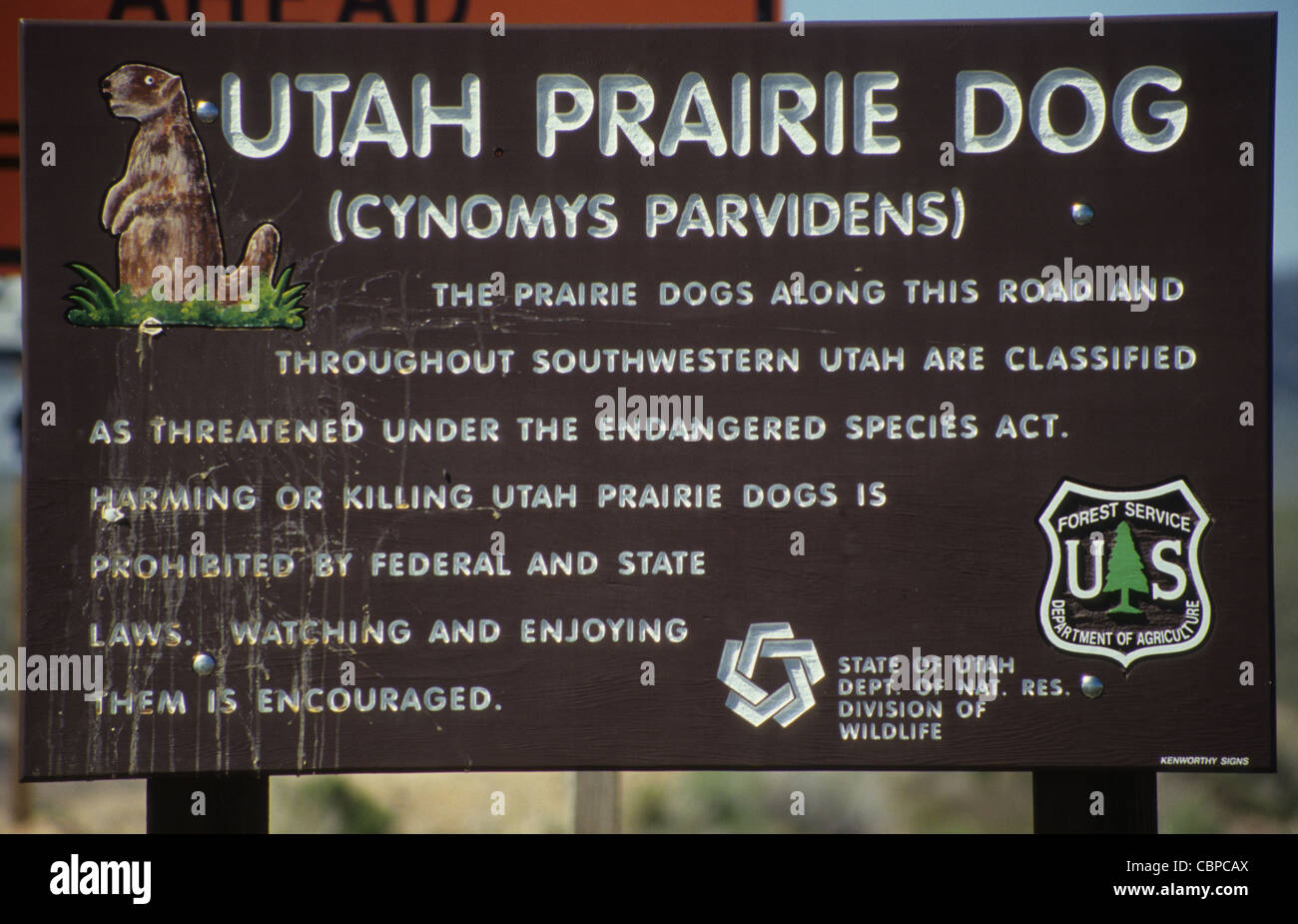 Sign explaining protection of Utah Prairie Dog. Utah. USA Stock Photo