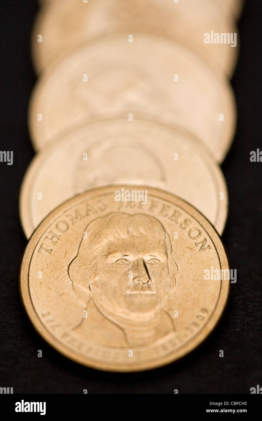 United States one dollar coins.  Stock Photo