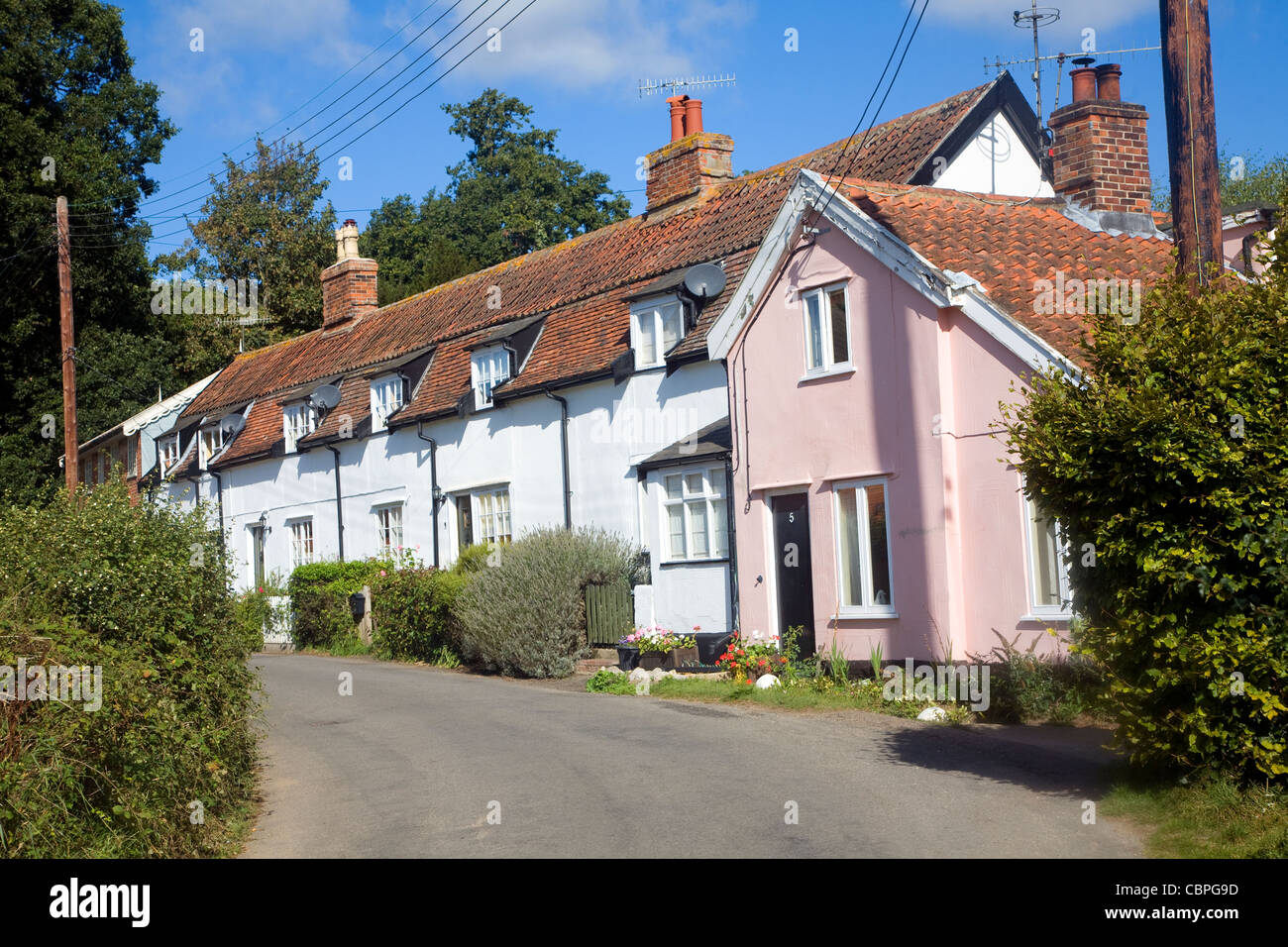 Attractive traditional village houses, Ufford, Suffolk, England Stock