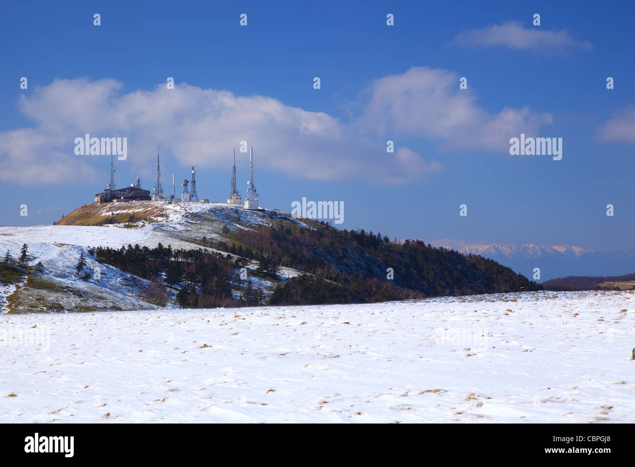 The Utsukushigahara plateau of winter in japan, Radio tower Stock Photo