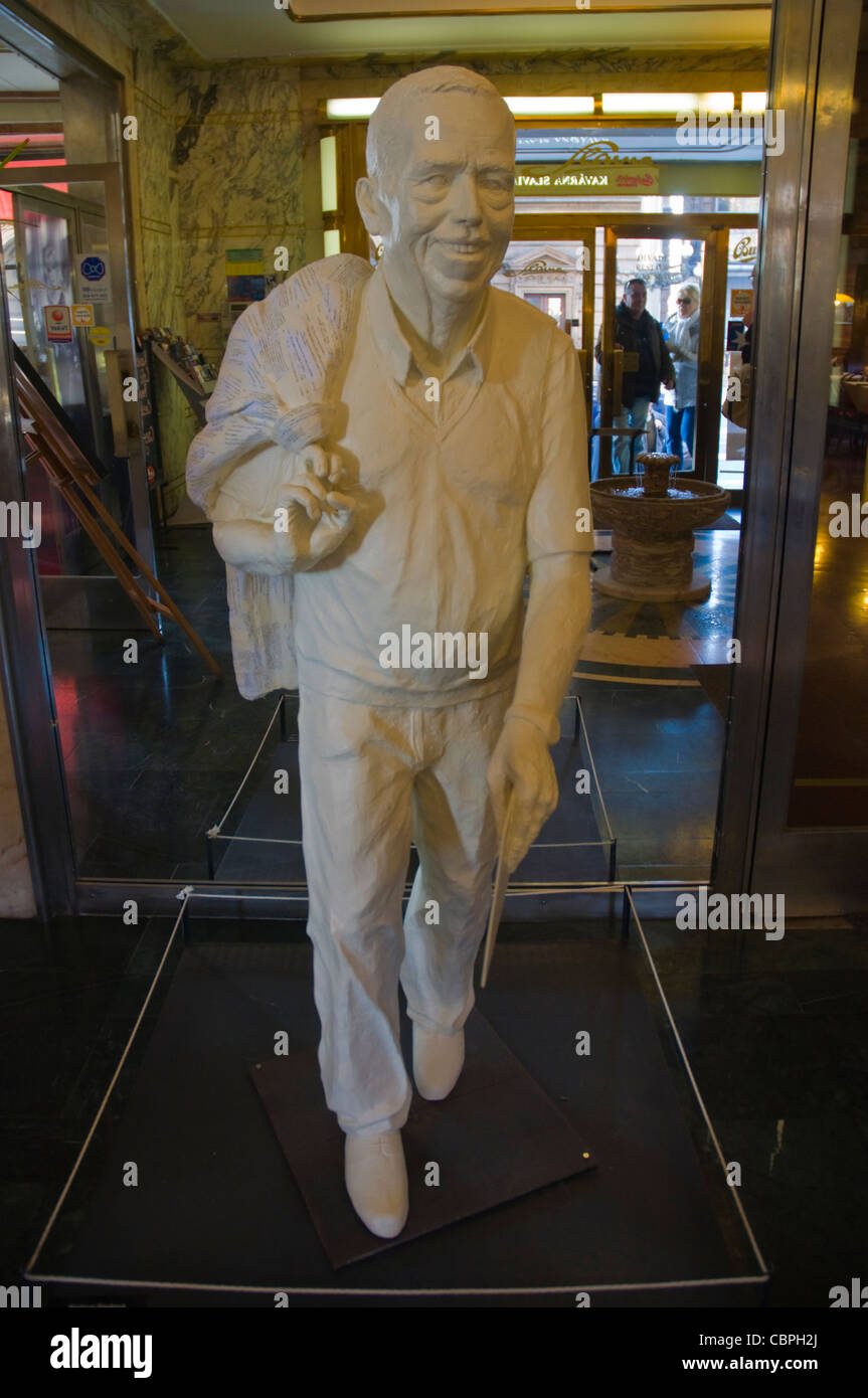 Vaclav Havel statue by Barbara Dausova in foyer of Cafe Slavia central Prague Czech Republic Europe Stock Photo
