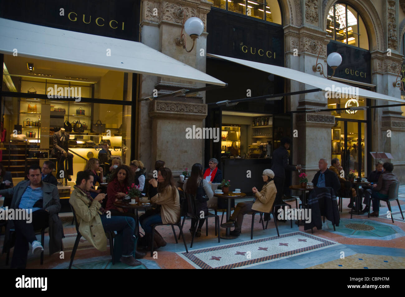 Cafe of Gucchi fashion store Galleria Vittoria Emanuele II shopping centre  at Piazza del Duomo square central Milan Italy Stock Photo - Alamy