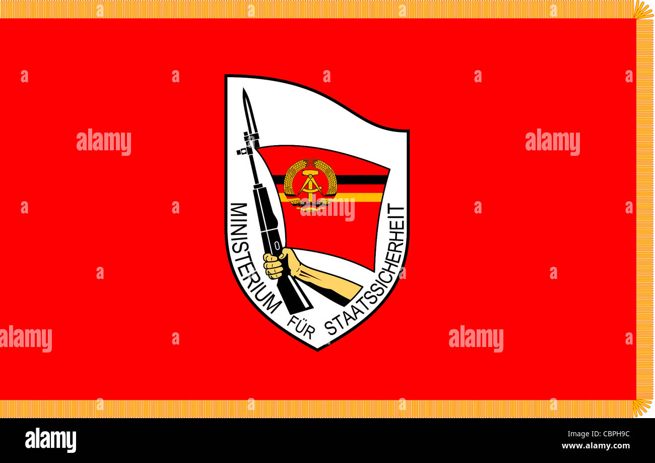 Flag of the Ministry of State Security of the German Democratic Republic GDR with the logo of the secret service. Stock Photo