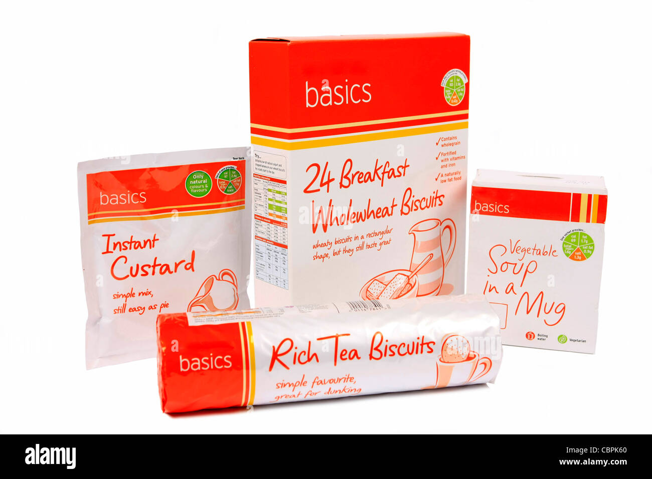 Cheap Basic foods on offer at a supermarket for families on low incomes Stock Photo