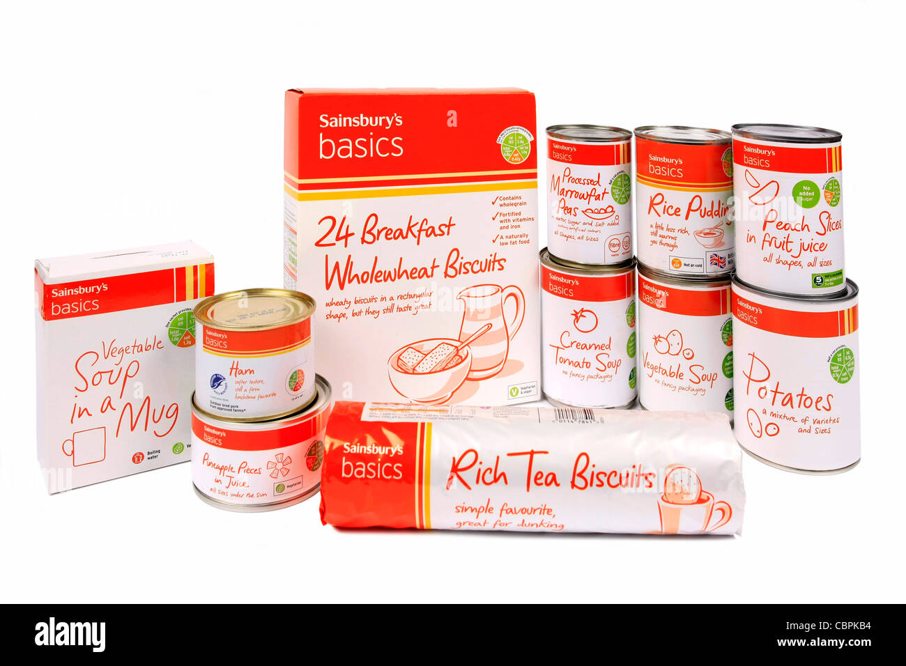 Cheap Basic canned and packet foods on offer at a supermarket for