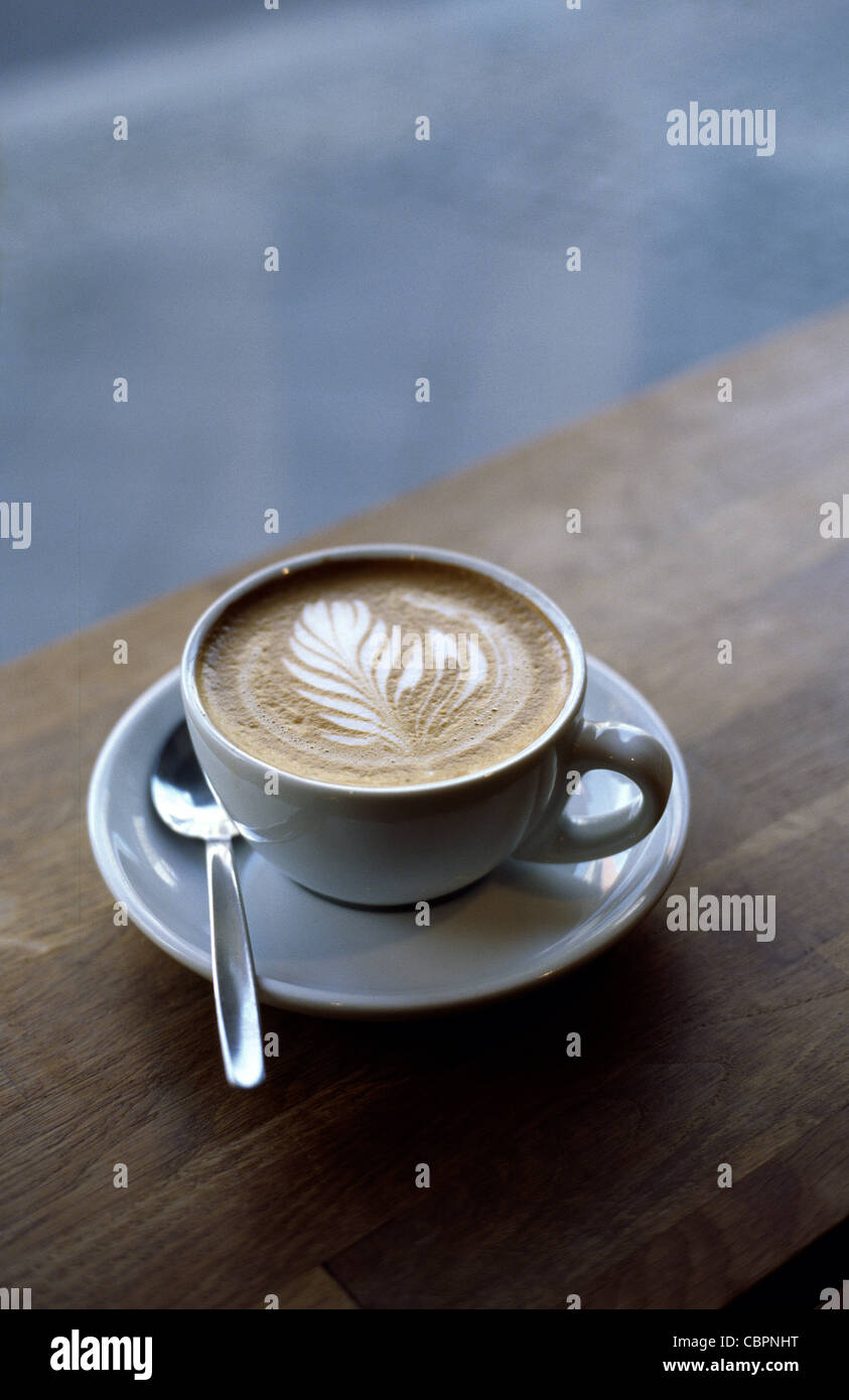 Rosetta latte art in the microfoam topping of a Cappuccino. Stock Photo