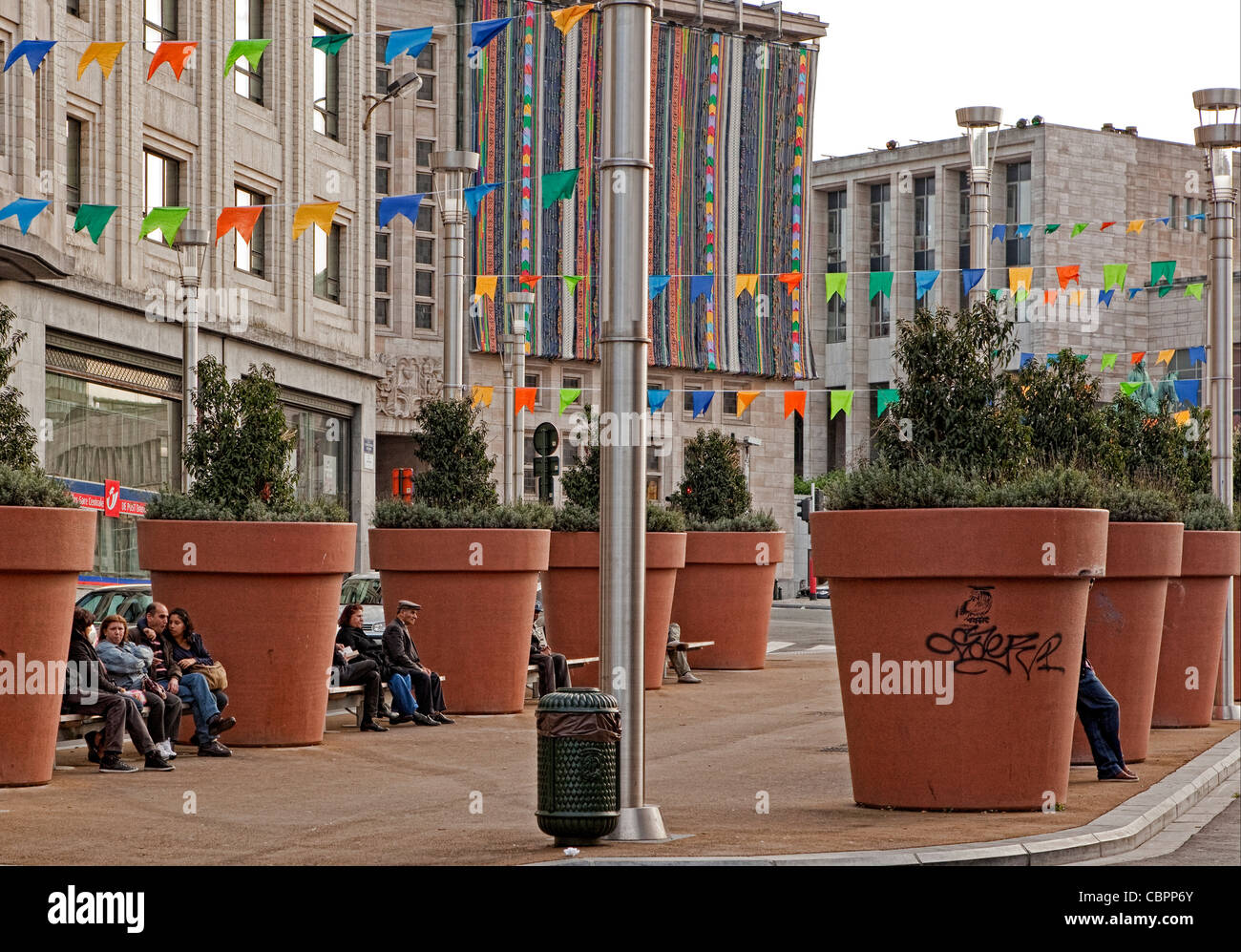 Giant flower pots near Brussels Central Station Stock Photo Alamy