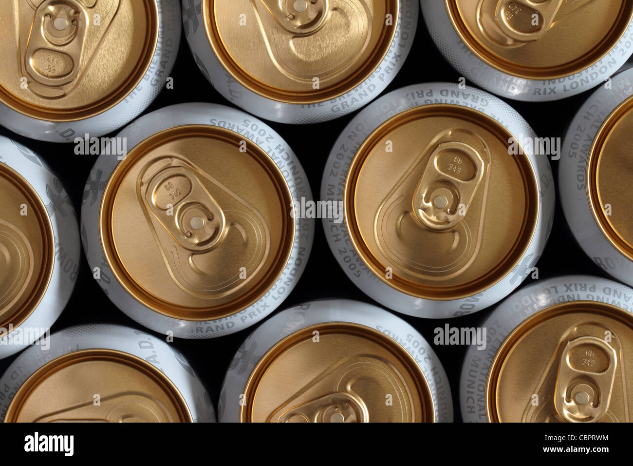 beer cans seen from the top Stock Photo