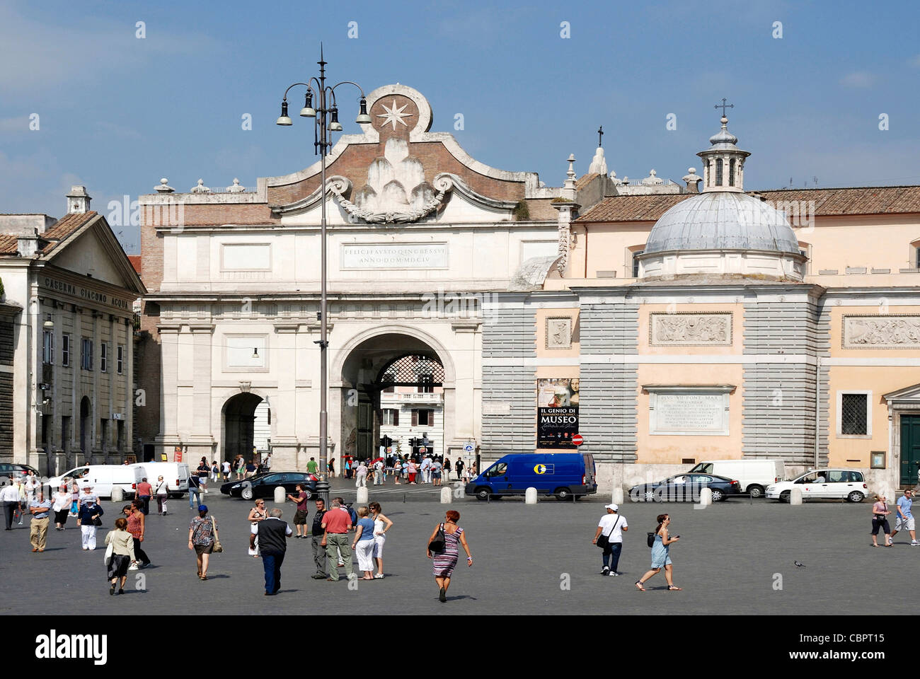 Piazza del Popolo in Rome with the Porta Popolo. Stock Photo