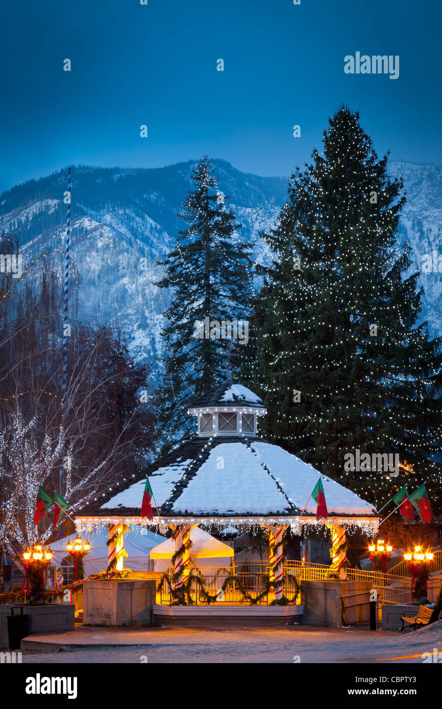 Christmas lights in the western Washington town of Leavenworth Stock Photo