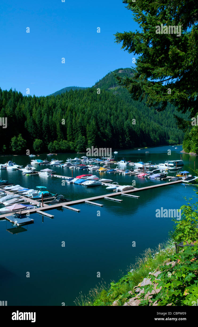 Beautiful Scenic Of Detroit Lake State Park With Harbor Marina With Boats In Slips In Oregon 2005