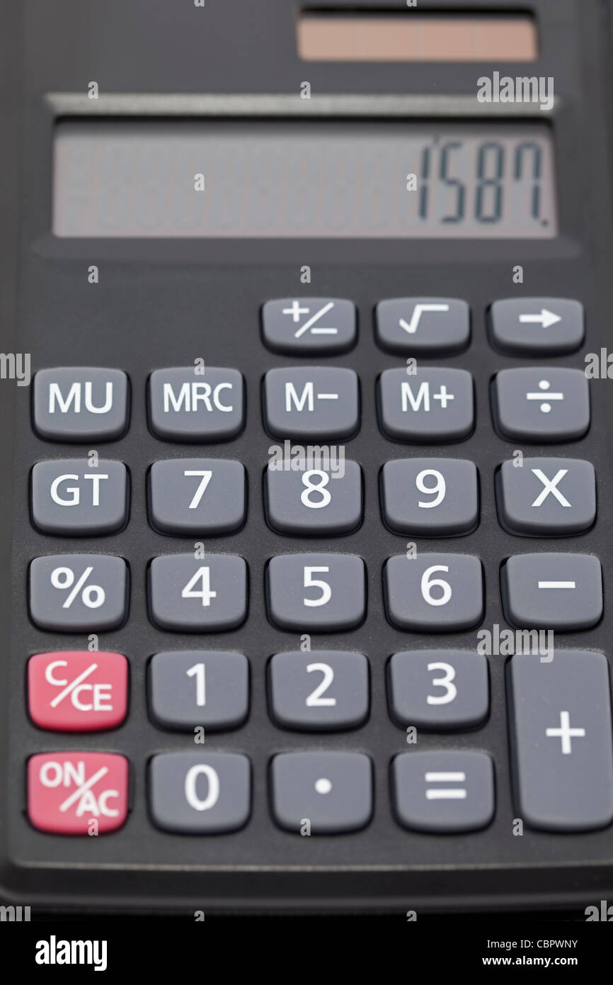 black pocket calculator to calculation as background Stock Photo