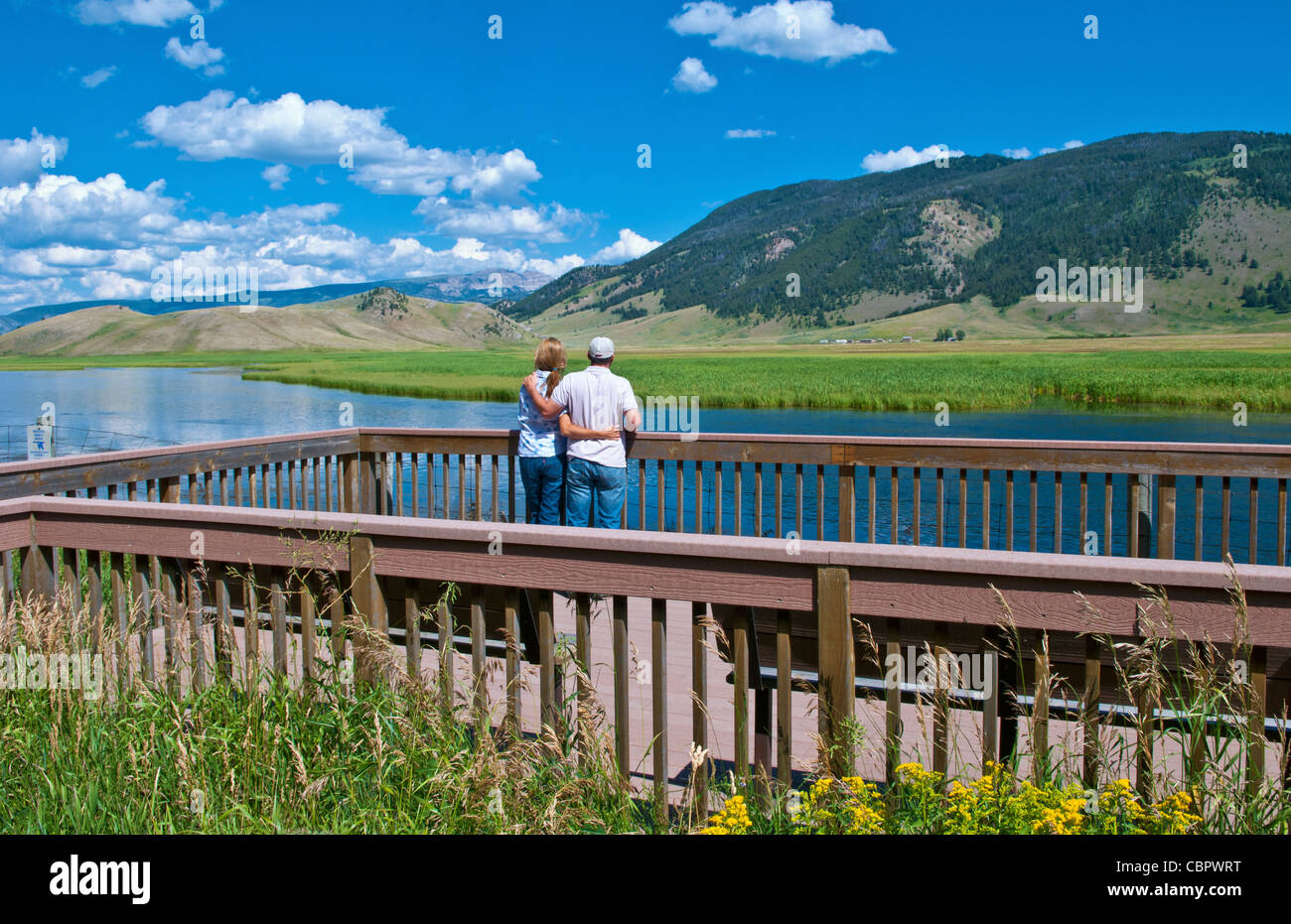 Jackson Hole Wyoming with National Elk Refuse with great views in Jackson and couple enjoying view Stock Photo