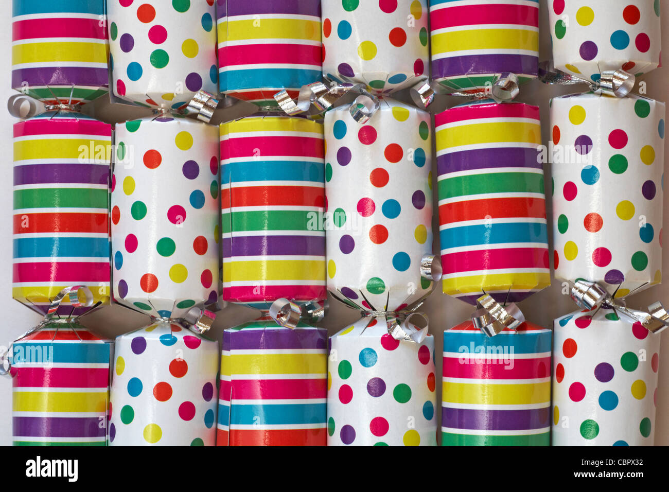 Stripes and spots Christmas crackers - B&Q Value crackers Stock Photo