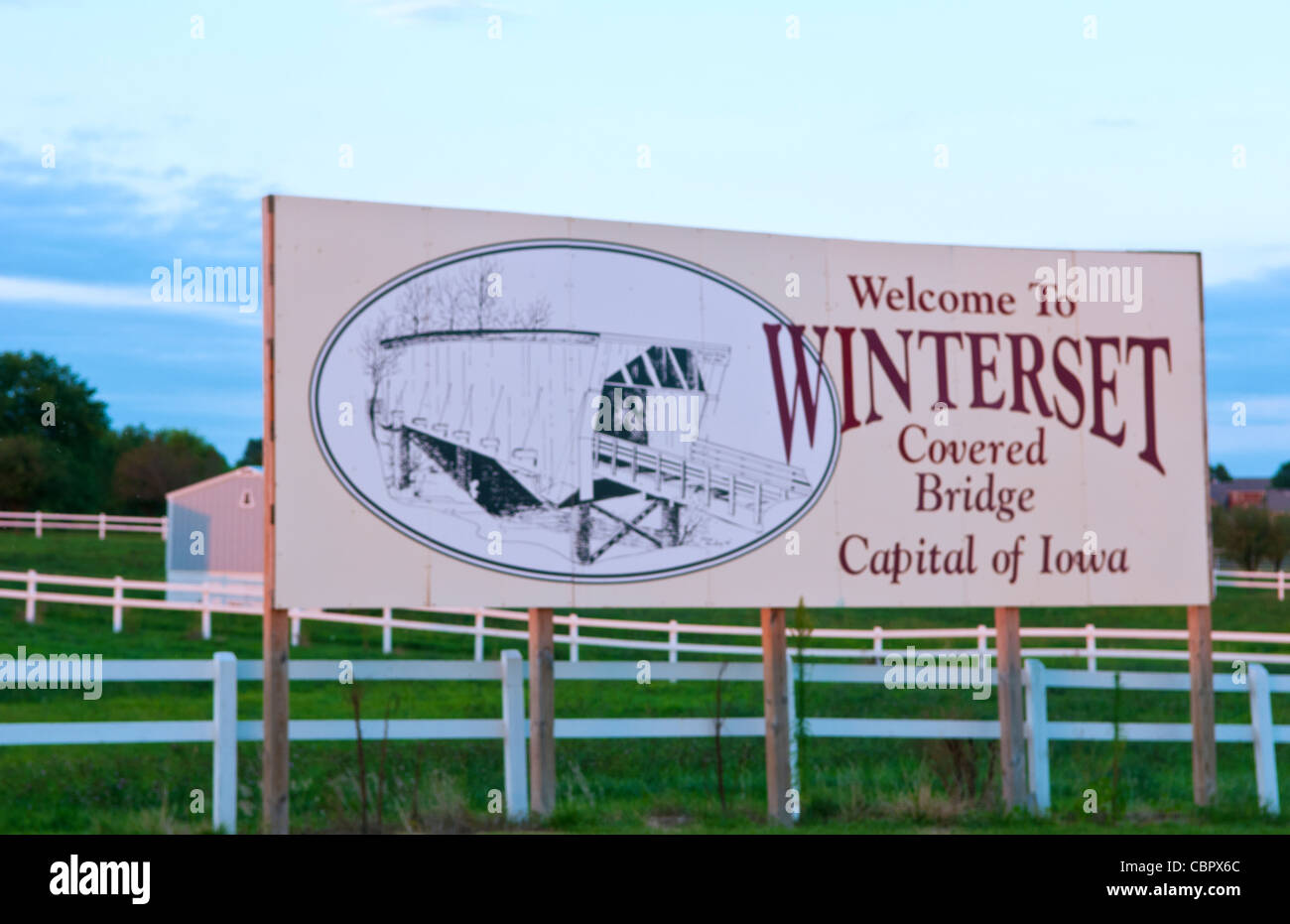 Winterset Iowa home of Bridges Of Madison County, bridges, sign for