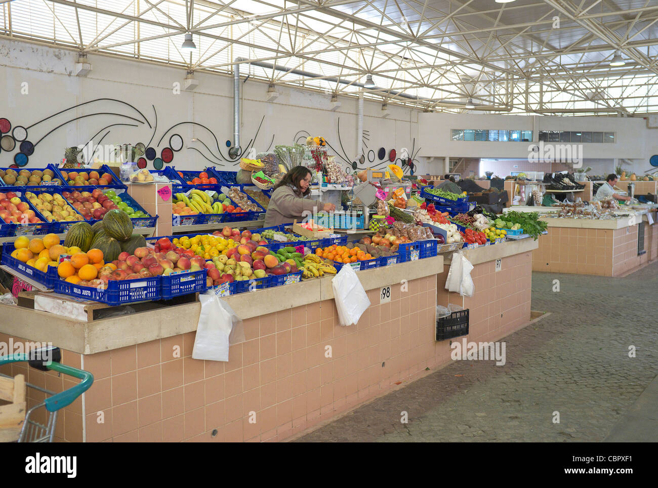 Fruit stall indoor market Tavira , Algarve , Portugal Stock Photo