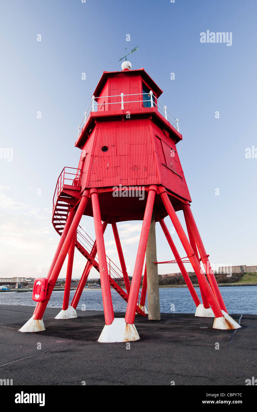 Herd Groyne a small lighthouse at Tynemouth, Newcastle, UK. Stock Photo