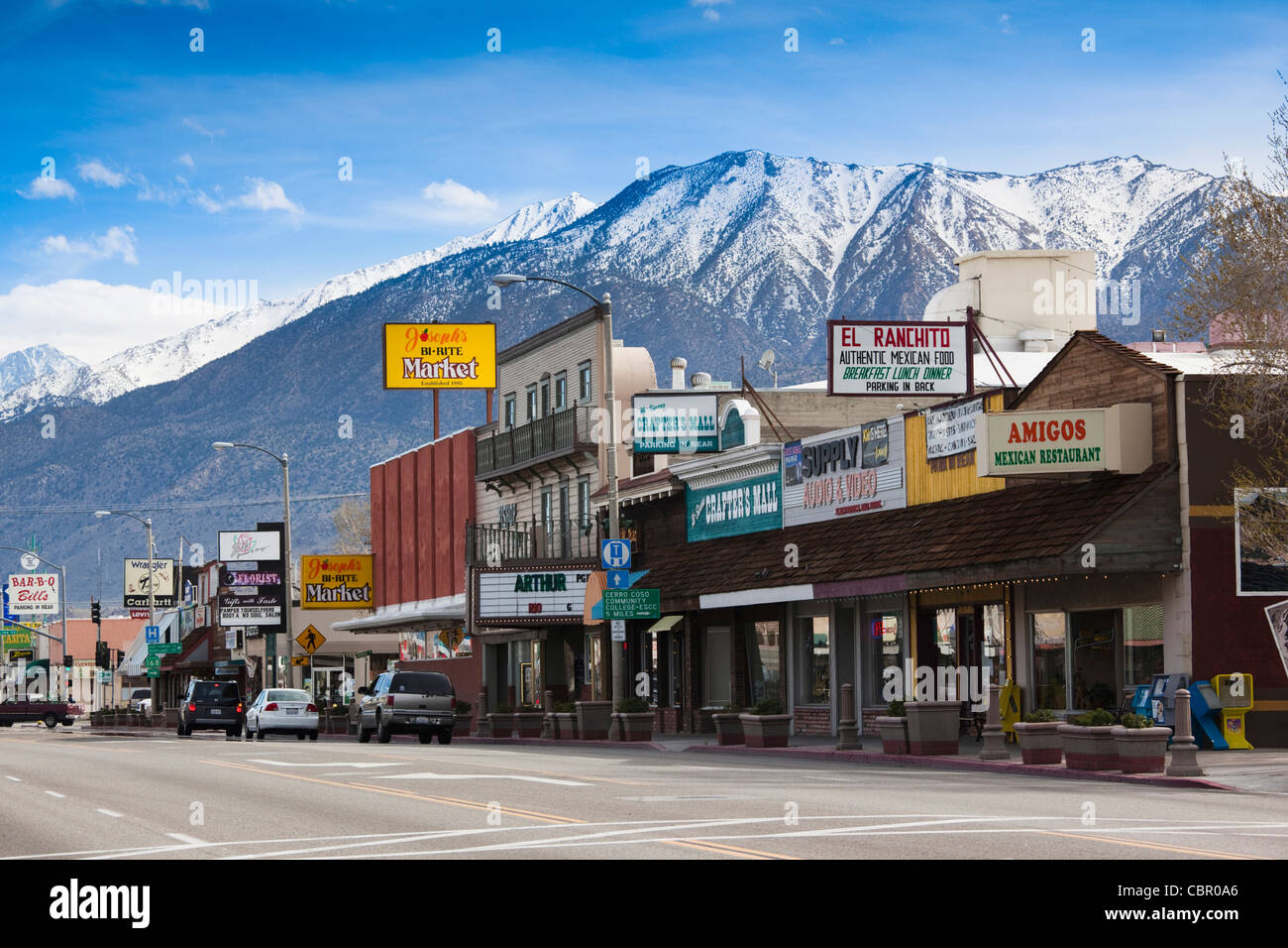 USA, California, Eastern Sierra Nevada Area, Bishop, Main Street, Rt. 395 Stock Photo