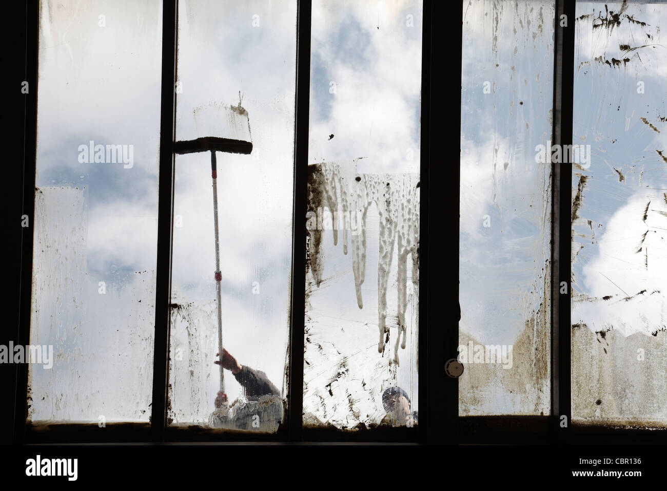 Windows being cleaned, UK Stock Photo Alamy