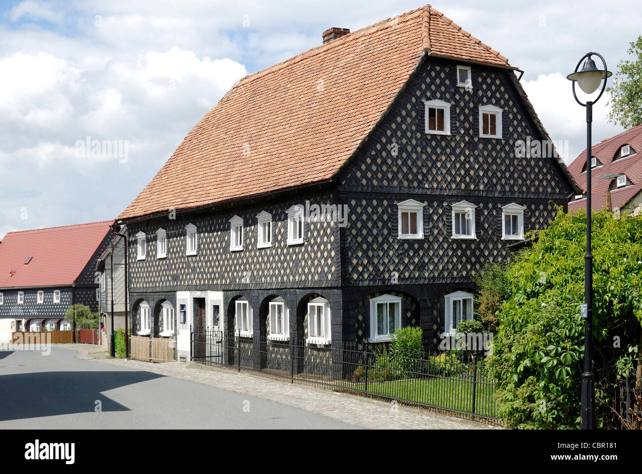 Umgebindehaus in a traditional style in the Upper Lusatia in east Saxons. Stock Photo