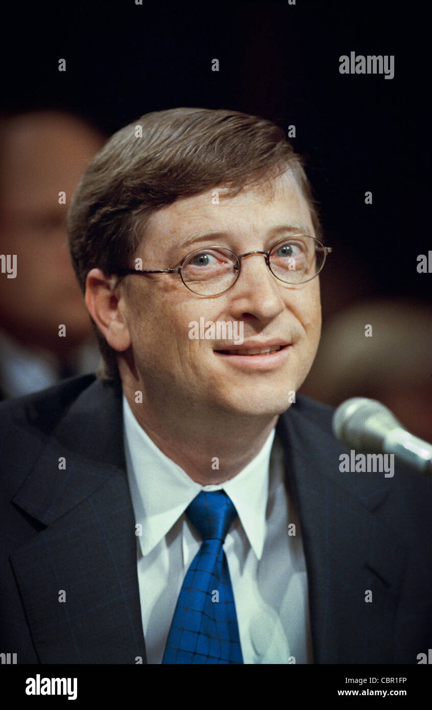 Microsoft founder and CEO, Bill Gates during the second day of the Joint Economic Committee National Summit on High Technology meeting June 15, 1999 in Washington, DC. The committee is discussing the effects of technology on the economy. Stock Photo