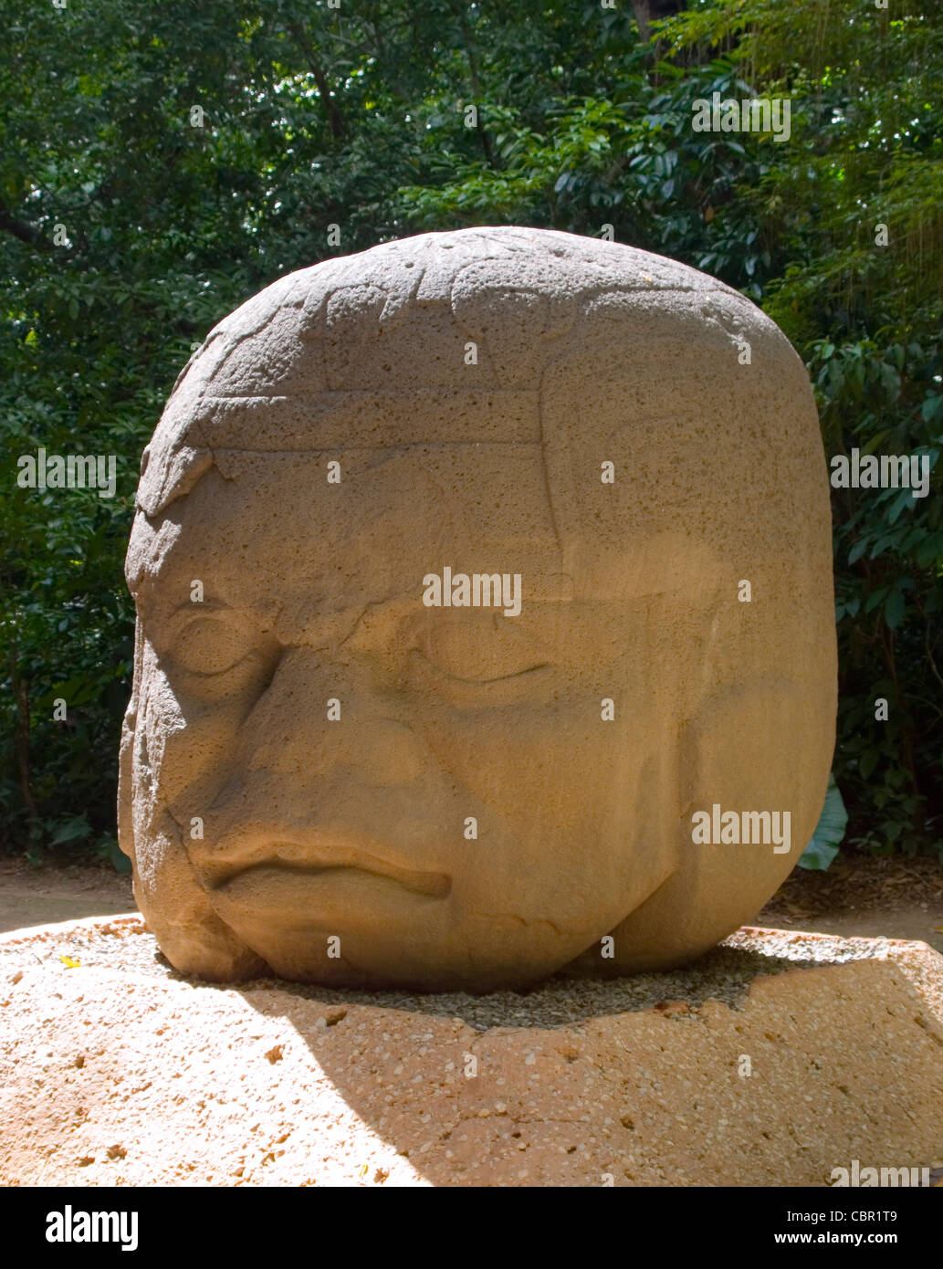 Olmec sculpture from the La Venta Ruin Site displayed at the Parque Museo de La Venta in Villahermosa, Tabasco State, Mexico, Stock Photo