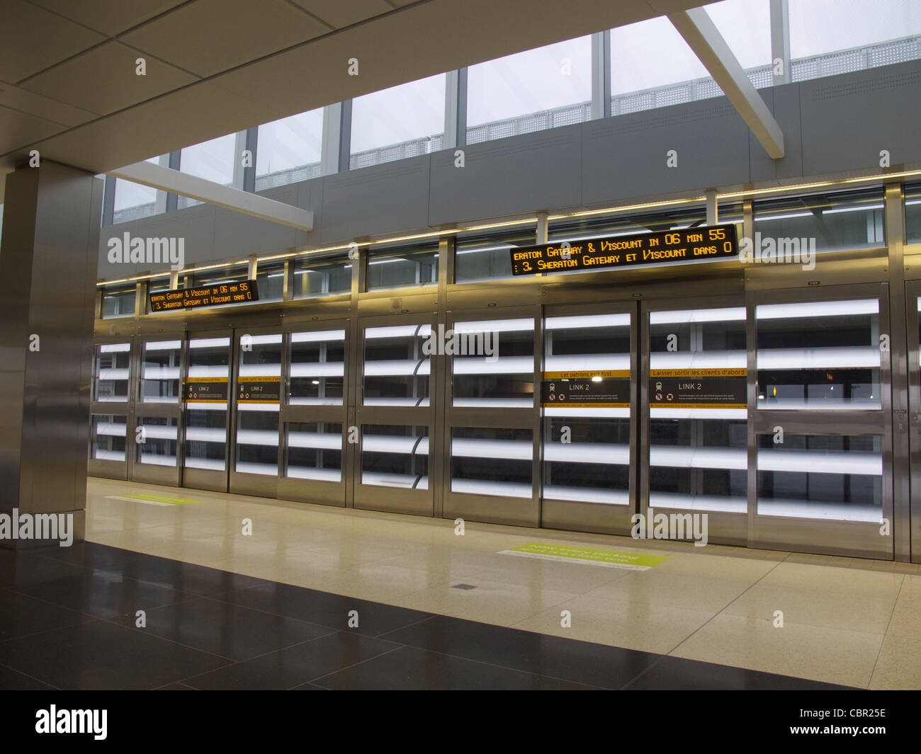 Platform of Train Station Linking Terminal 1 and Terminal 3 at Toronto Pearson Airport Stock Photo