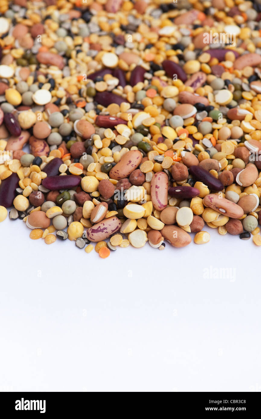 Pulses, seeds and bean pattern on white background Stock Photo