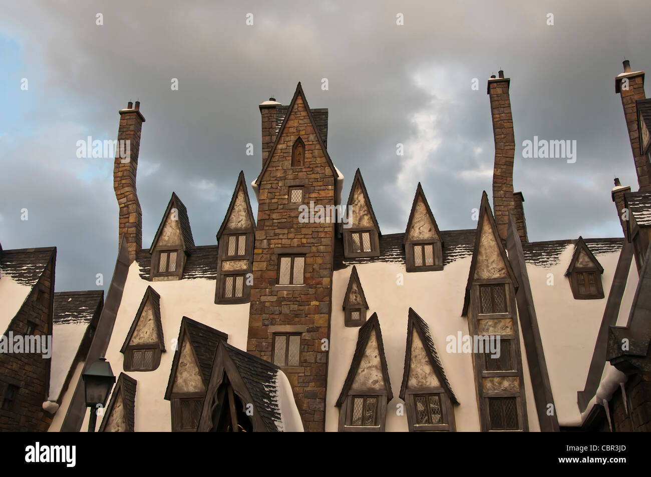 Hogsmeade Village odd angle buildings at  Wizarding World of Harry Potter at Universal Orlando Resort Stock Photo