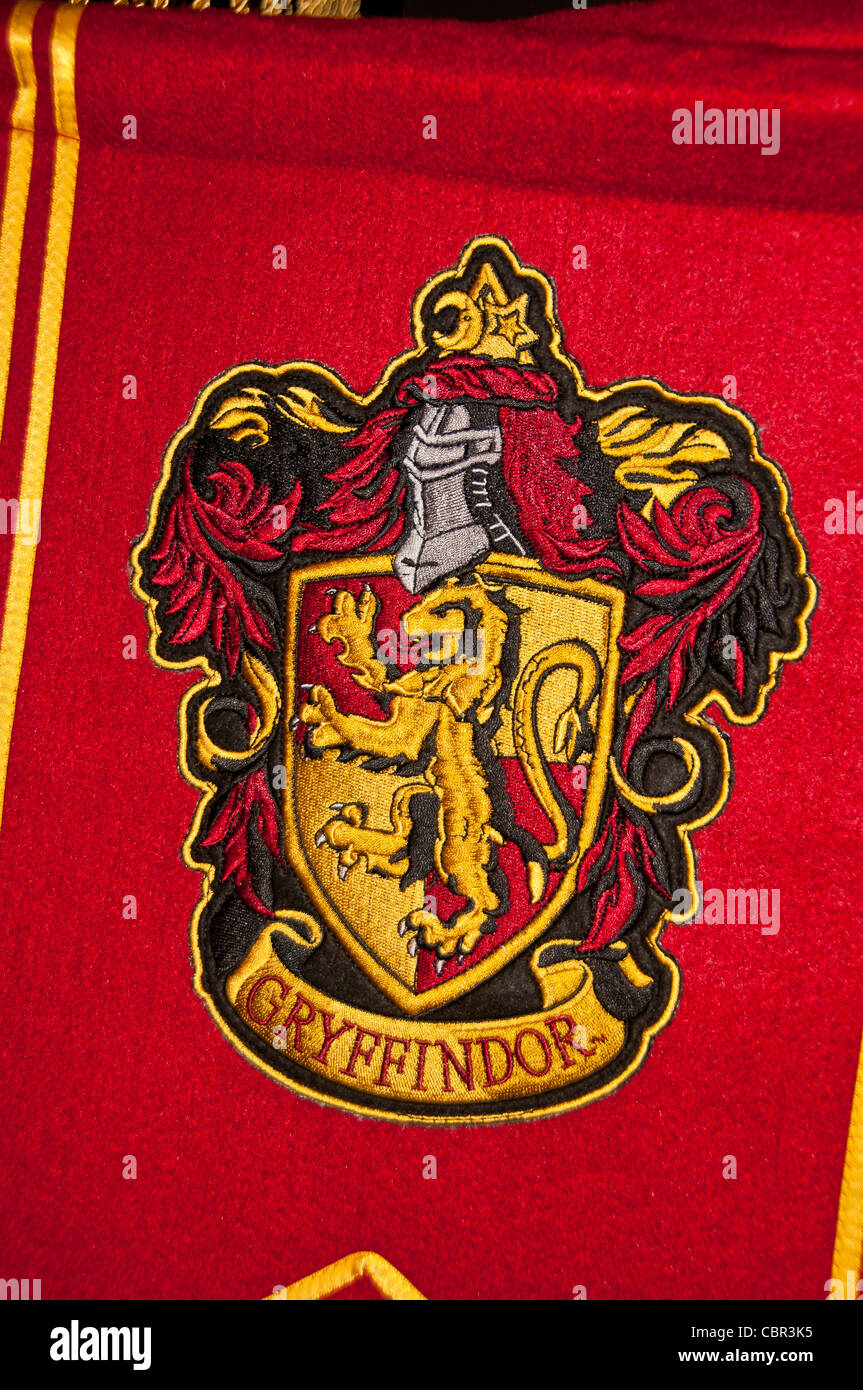 Gryffindor souvenir banner at  Wizarding World of Harry Potter at Universal Orlando Resort Stock Photo