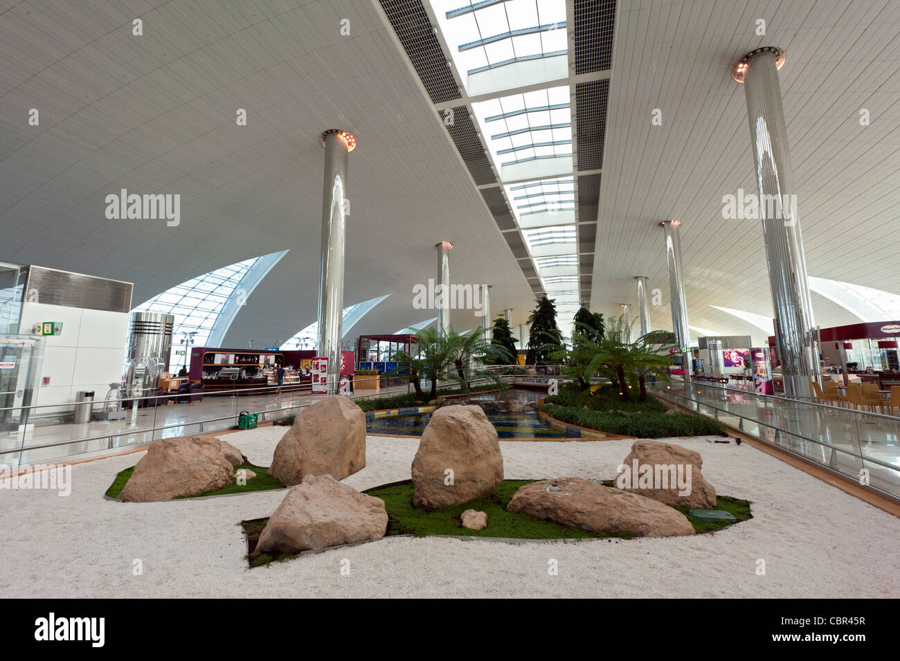 Japanese garden in Terminal 3 at airport in Dubai in United Arab Emirates Stock Photo